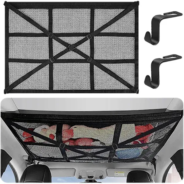 Replacement Car roof storage net 90cmx65cm Universal luggage bag for travel and organization Four armrests., Transparent Color