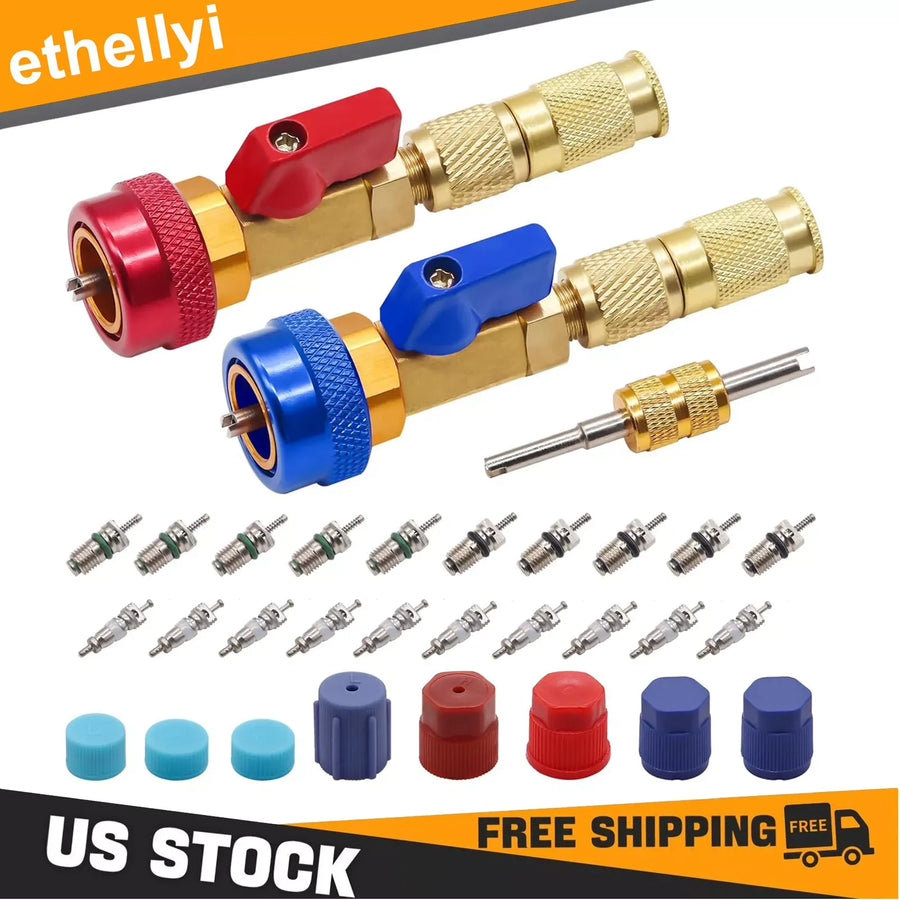 Professional Car AC Repair Kit, Schrader Valve Core Removal Tool with Quick Release for High and Low Pressure R134A Refrigeration Systems
