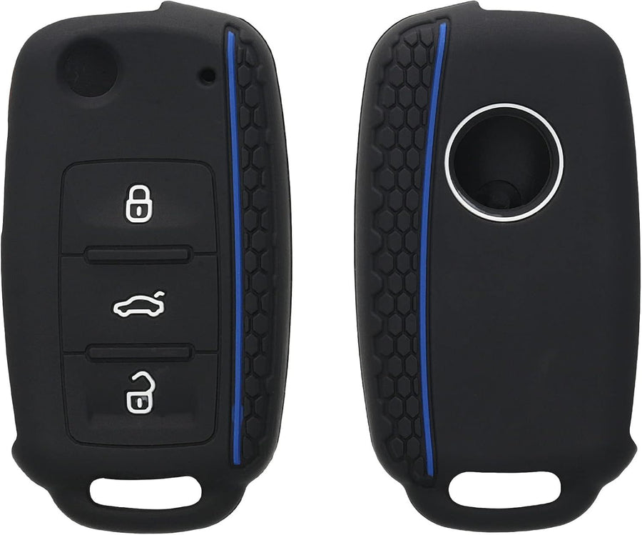 Reliable Professional Black Blue Car Key Cover Compatible with VW Skoda Seat 3-Button C, Great Value, Easy to Use