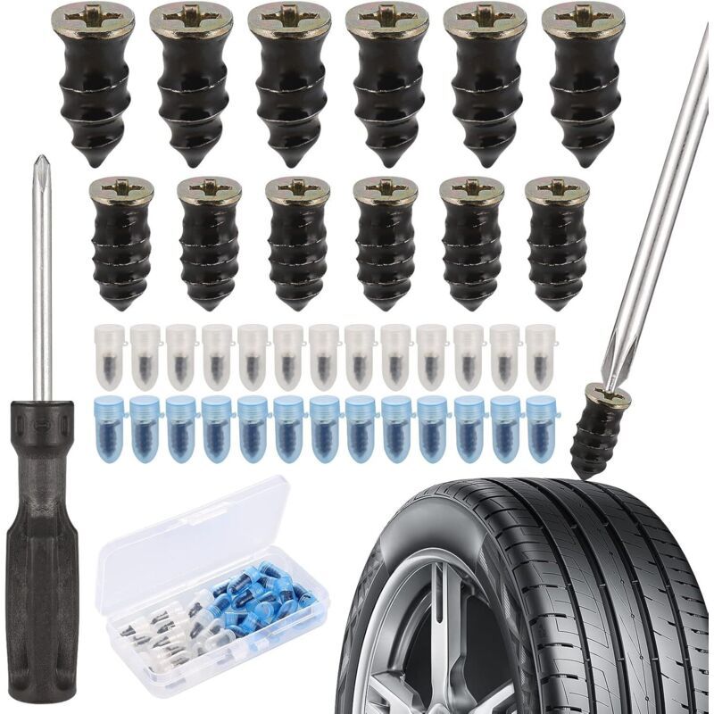 30 Pcs Rubber Nails for Car Motorcycle Tire Repair with Screwdriver Compatible with Cars Motorcycles 15 Small 15 Large