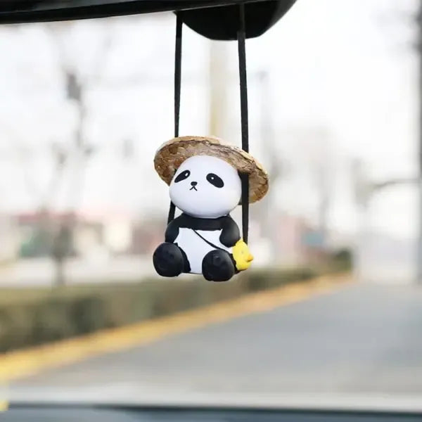 High Quality Compatible Cute Swinging Panda Car Mirror Accessories Funny Interior Rearview Mirrors Decorations (Hat Panda)