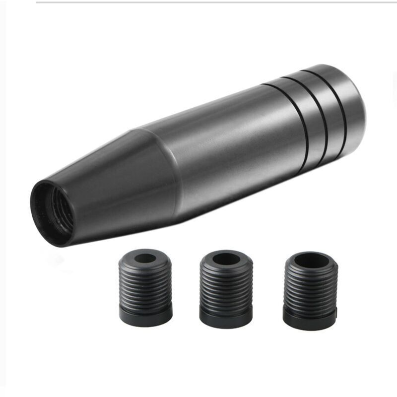 Aluminum Car Gear Shift Knob, Universal Long Handle Manual Gear Shifter Lever with 3 Thread Adapters M8 M10 M12, by DEBUNS, Black Color
