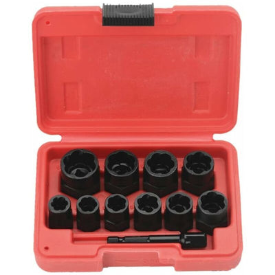 Durable High Quality 11 Piece 9.5mm Impact Bolt Extractor Tool Set with Tool Box, Perfect Fit, Easy to Use, Good Performance