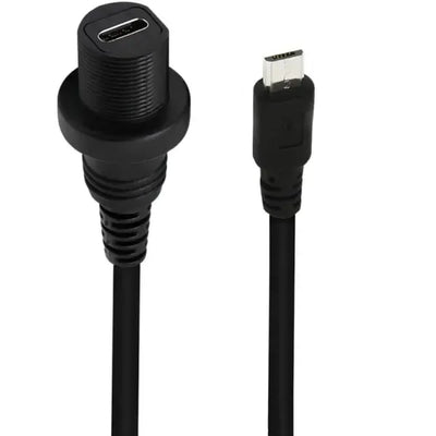 90 Degree Right Angle Micro USB 5P Male to USB 3.1 Type-c Female Converter Adapter Wire Data Transfer Cable 30cm, PVC + Copper material, Black Color