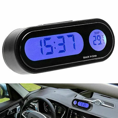 2 in 1 LCD Digital Car Electronic LED Time Clock Thermometer W, Plastic material, automotive replacement use, Black Color