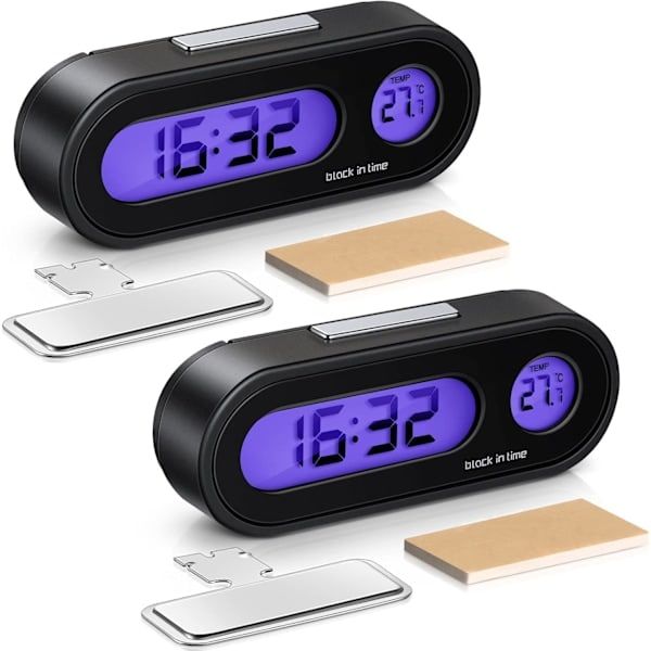 2-in-1 Digital Car Clock with Thermometer compatible with Dashboard, Pack, automotive replacement use, vehicle maintenance accessory, Blue Color