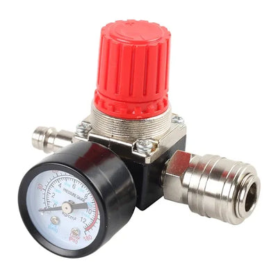 1 pc Compressed Air Reducer, 1/4 Pressure Reducer, 4-hole Pressure Regulator with Gauge, Compressor, PC + Metal material