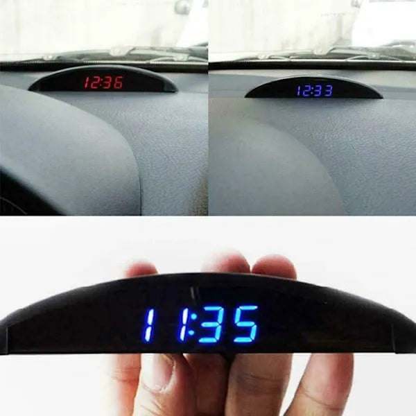 12V Digital LED Alarm Car Clock Voltmeter Thermometer, Plastic material, automotive replacement use, vehicle maintenance accessory, Blue Color