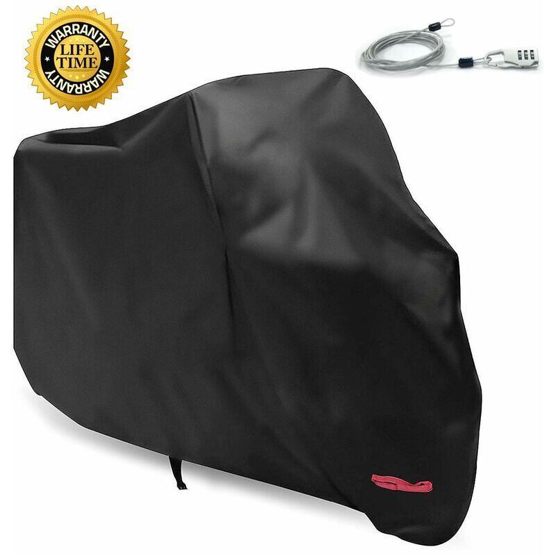 Motorcycle Cover XL 245x105x125 cm Black Waterproof Outdoor Indoor Compatible with Harley-Davidson Honda Suzuki, Black/Red Color Options