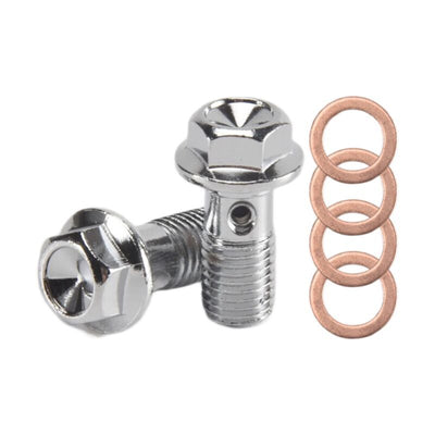 Motorcycle Stainless Steel M10 X 1.25 Banjo Bolts Brake Master Cylinder Screw Hose Hydraulic Clutch Caliper Bolt, Stainless Steel + Copper material