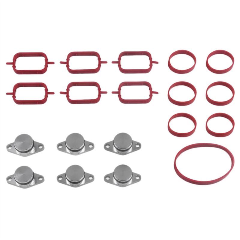 19 pcs Car Intake Manifold Blind Plugs and Gasket Kit 11612246945 for 525D 530D 535D X3 X5 X6 M47 M57N 1617790198, Aluminum Alloy + Rubber material