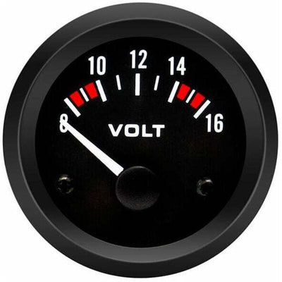 Universal 12V Voltmeter Gauge 52mm/2in (8-16V) for Car, Compatible with Most Vehicles, Aluminum Alloy material, Black/White Color Options