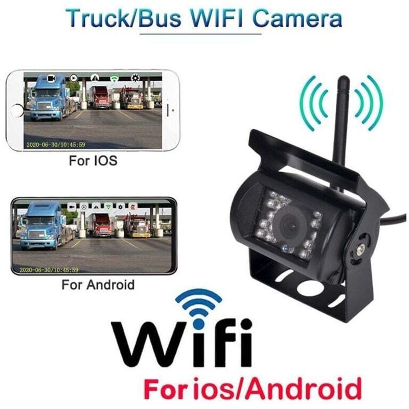 WIFI HD Wireless Truck Backup Camera, 12V-24V, 170 degree Wide Angle, 50m Range, Night Vision, Waterproof IP67, Metal material, White Color