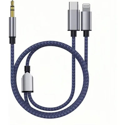 Braided Nylon USB C & Lightning to 3.5mm Jack Audio Adapter Aux Cable, wireless audio upgrade, vehicle stereo use