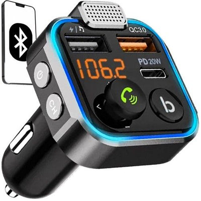 Bluetooth FM Transmitter & Charger 20w - For the car - Car charger, Aluminum + Plastic material, wireless audio upgrade
