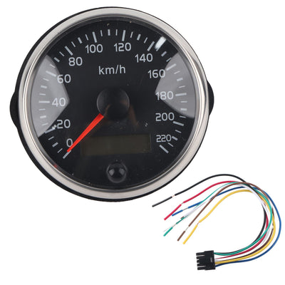 85mm Speedometer LCD Adjustable Waterproof 220KM/H for 12V/24V Car Truck Boat Motor, Stainless Steel + Plastic material, Black/White Color Options