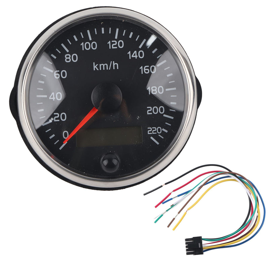 85mm Speedometer LCD Adjustable Waterproof 220KM/H for 12V/24V Car Truck Boat Motor, Stainless Steel + Plastic material, Black/White Color Options