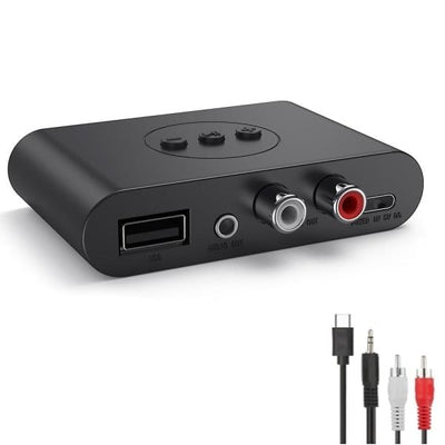 Bluetooth 5.2 Audio Receiver NFC USB Memory RCA 3.5mm Aux USB Stereo Music Wireless Adapter Wireless, Plastic + Metal material, Black Color