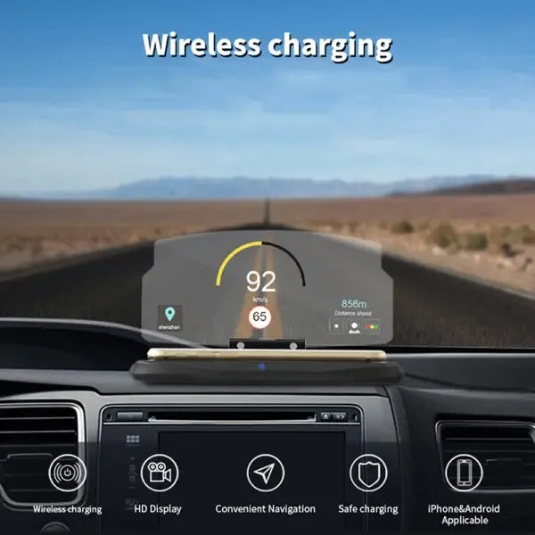 Wireless Charger Car HUD Head Up Display Phone Navigation Holder, ABS material, automotive replacement use, vehicle maintenance accessory