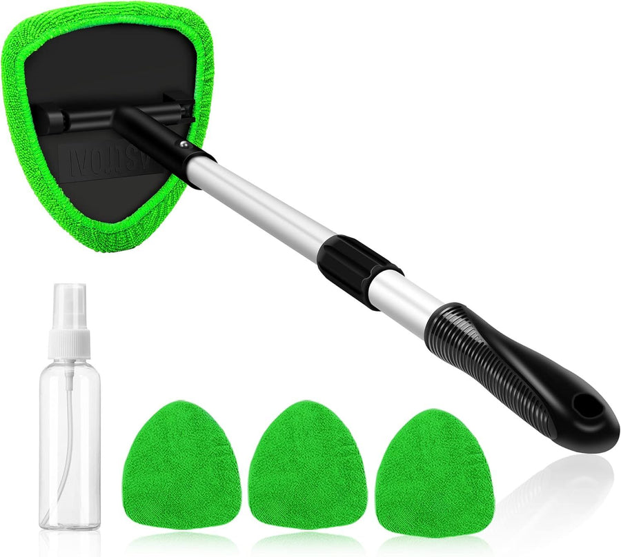 Windshield Washer, Car Windshield Cleaning Tool for Inside with 4 Reusable and Washable Microfiber Pads, Green, Green Color