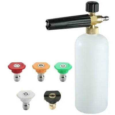 Foam Cannon with 1/4 Inch Quick Connect, 1 Liter Bottle and 5 Nozzle Tips for High Pressure Washer Cleaning Use