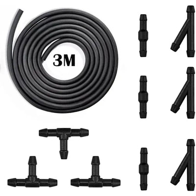 Hose for washer fluid, 3M - Hose for washer nozzle, mist sprayer, with hose connection 9 pcs, Rubber material, automotive replacement use, Black Color