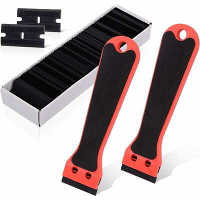 Plastic Scraper with 100 Squeegees, Long Handle Scrapers, for Removing Labels, Glue, Paint, Stickers and Decals, Red, Red Color
