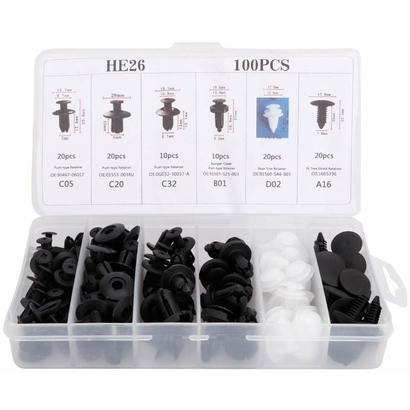 100 pcs Universal Door Trim Clip, Plastic Car Push Rivet Kit Door Card Panel Trim Clips Bumper Fastener Retainer