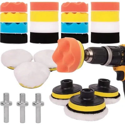 25-piece car polishing set - Polishing pad for M10/M14 drill, cordless screwdrivers and polishers - Different softness levels
