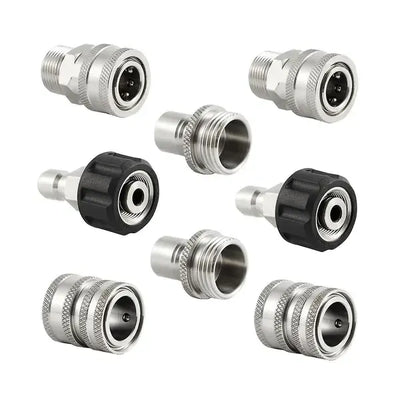 Stainless Steel Pressure Washer Quick Connect Kit, m22 14mm To 3/8in Quick Connect, 3/4in To 1/2in Qu, Stainless Steel + Brass material, Silver Color