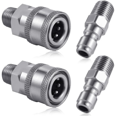 Pressure Washer Coupler Set, 1/4 Inch NPT Stainless Steel Quick Connector Male Female External Thread, Cleaning Use