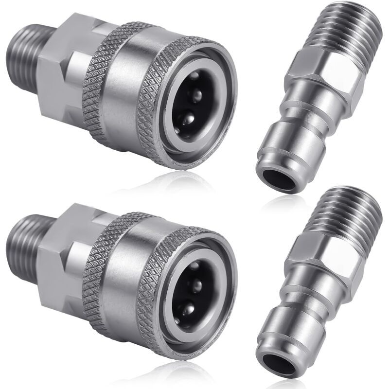 Pressure Washer Coupler Set, 1/4 Inch NPT Stainless Steel Quick Connector Male Female External Thread, Cleaning Use