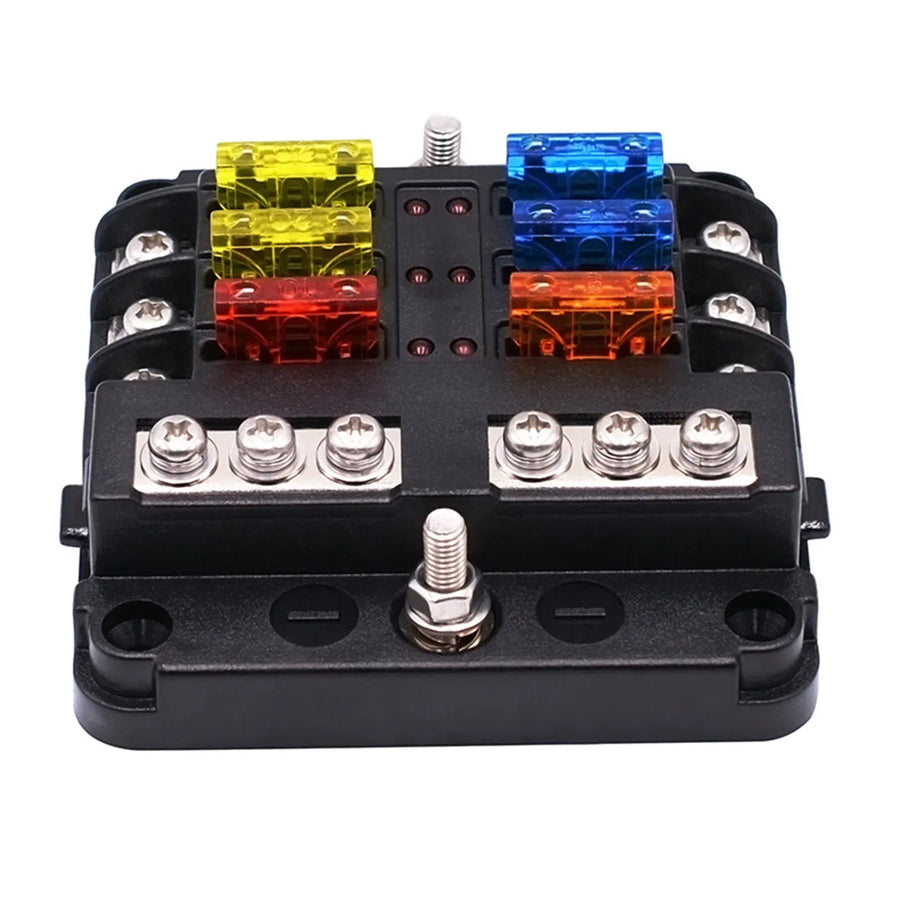 6 Way Waterproof Fuse Block with LED Indicator and Negative Bus, 12V 24V Marine Fuse Box for Car and Boat, Waterproof Design