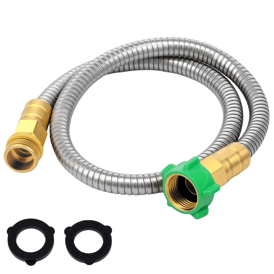 Garden Leader Hose, Stainless Steel Flexible Water Extension Pipe for Car Wash and Outdoor Use, 3 Ft, Stainless Steel Construction