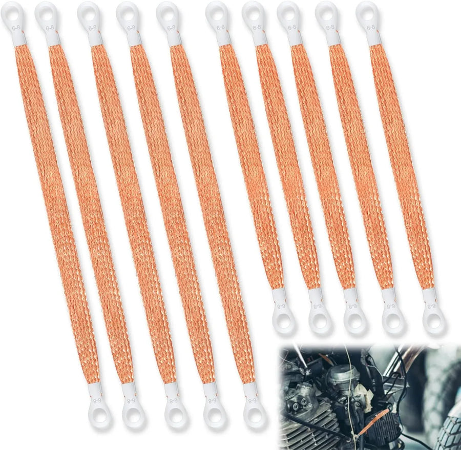 Automotive Ground Straps 10 Pack, Braided Copper Engine Bond Straps for Cars and Motorcycles, 10 Inch and 12 Inch