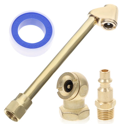 Brass Air Chuck Kit with Dual Head Tire Inflator Nozzle and 1/4 Inch NPT Hose Accessories for Trucks, Brass Construction
