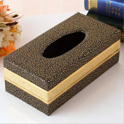 Leather Tissue Box Holder Waterproof Rectangular Tissue Box Cover for Home Office and Car Decor Black Gold, Waterproof Design
