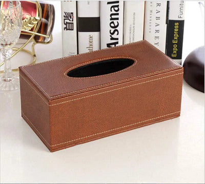 Leather Tissue Box Holder Waterproof Rectangular Tissue Box Cover for Home Office Car Decor Brown, Waterproof Design