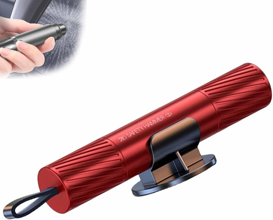 1 Pack Emergency Hammer and Seat Belt Cutter for Car Escape Safety Tool, Key Ring Size with Mounting Base, Red