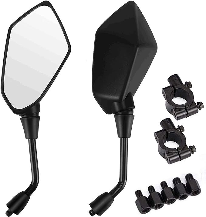 Universal Motorcycle Rearview Side Mirrors, Wide View Durable Replacement Mirror Set for Motorbike Scooter, Black
