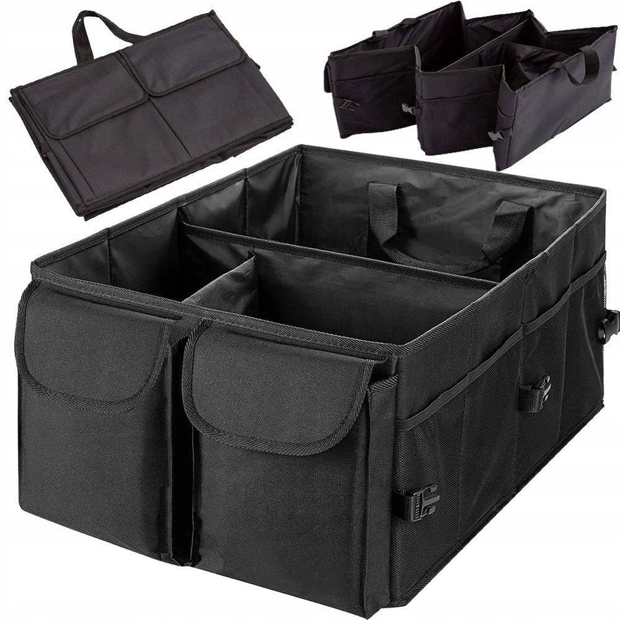 Foldable Car Trunk Bag Organiser, Portable Boot Storage Box for Groceries Tools and Travel Items, Polyester, Black
