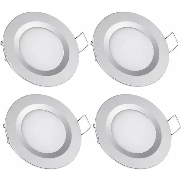 4 Pack LED Recessed Spotlight 12V 3W 6400K Cool White, 58-65mm Hole Ceiling Light for Motorhome Boat Caravan, Silver Finish