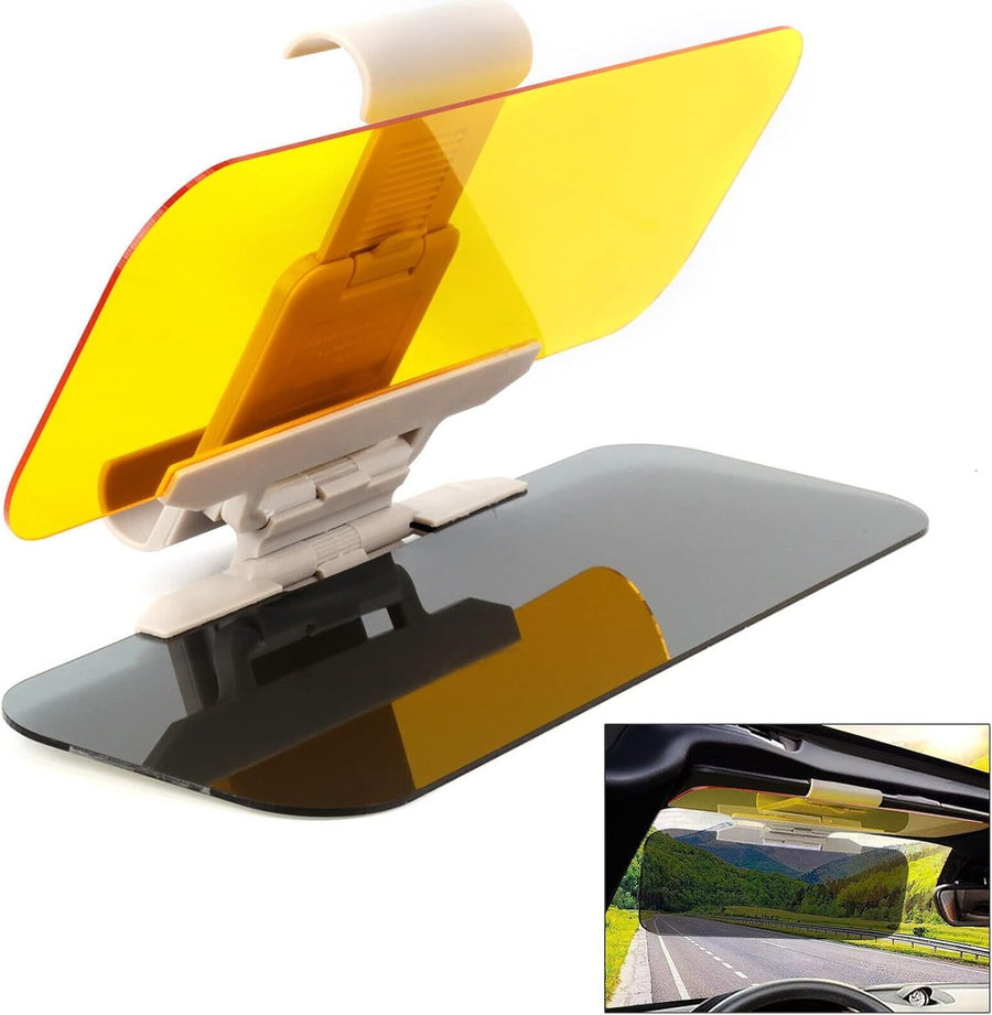 2-in-1 Car Sun Visor, Day and Night Anti-Glare Driving Sunshade with Grey and Yellow Lenses for Windshield Use