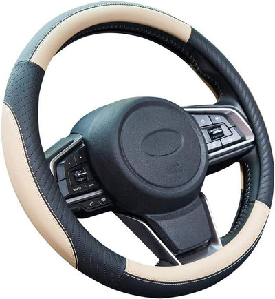 Car Steering Wheel Cover, Microfiber Leather Universal Steering Wheel Wrap with Soft Non-Slip Grip for Daily Driving, Universal Size 37-38 cm, Beige