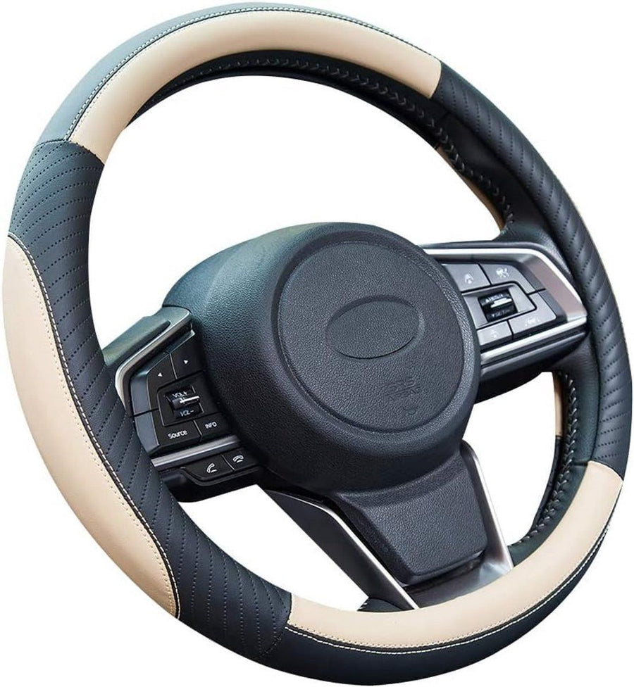 Car Steering Wheel Cover, Microfiber Leather Universal Steering Wheel Wrap with Soft Non-Slip Grip for Daily Driving, Universal Size 37-38 cm, Beige