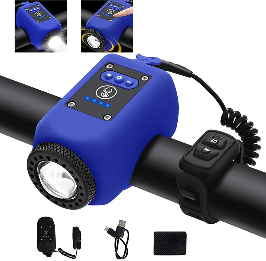 Bicycle Bell, Electric Bicycle Bell, Bicycle Lighting, Child's Bicycle Bell, Electronic Bicycle Horn, 6 Sounds, USB-C, Blue
