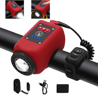 Bicycle Bell, Electric Bicycle Bell, Bicycle Lighting, Child's Bicycle Bell, Electronic Bicycle Horn, 6 Sounds, USB-C, Red