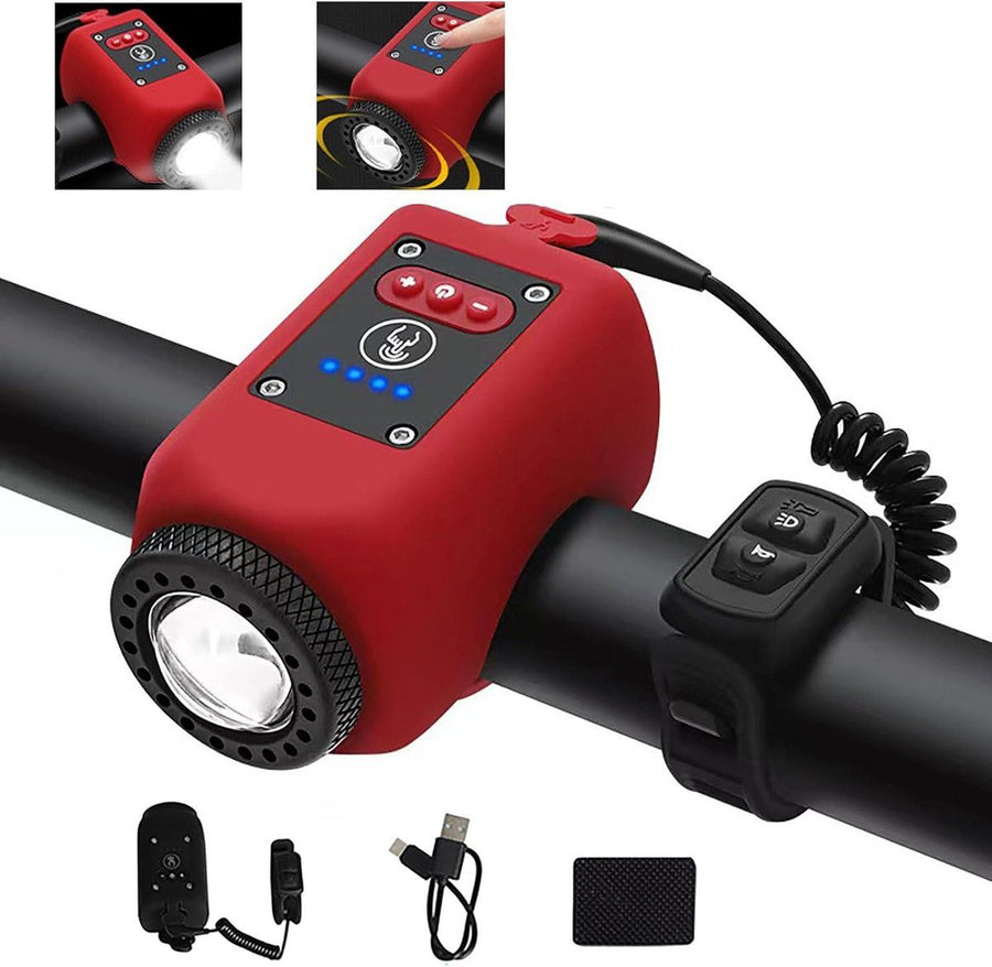 Bicycle Bell, Electric Bicycle Bell, Bicycle Lighting, Child's Bicycle Bell, Electronic Bicycle Horn, 6 Sounds, USB-C, Red