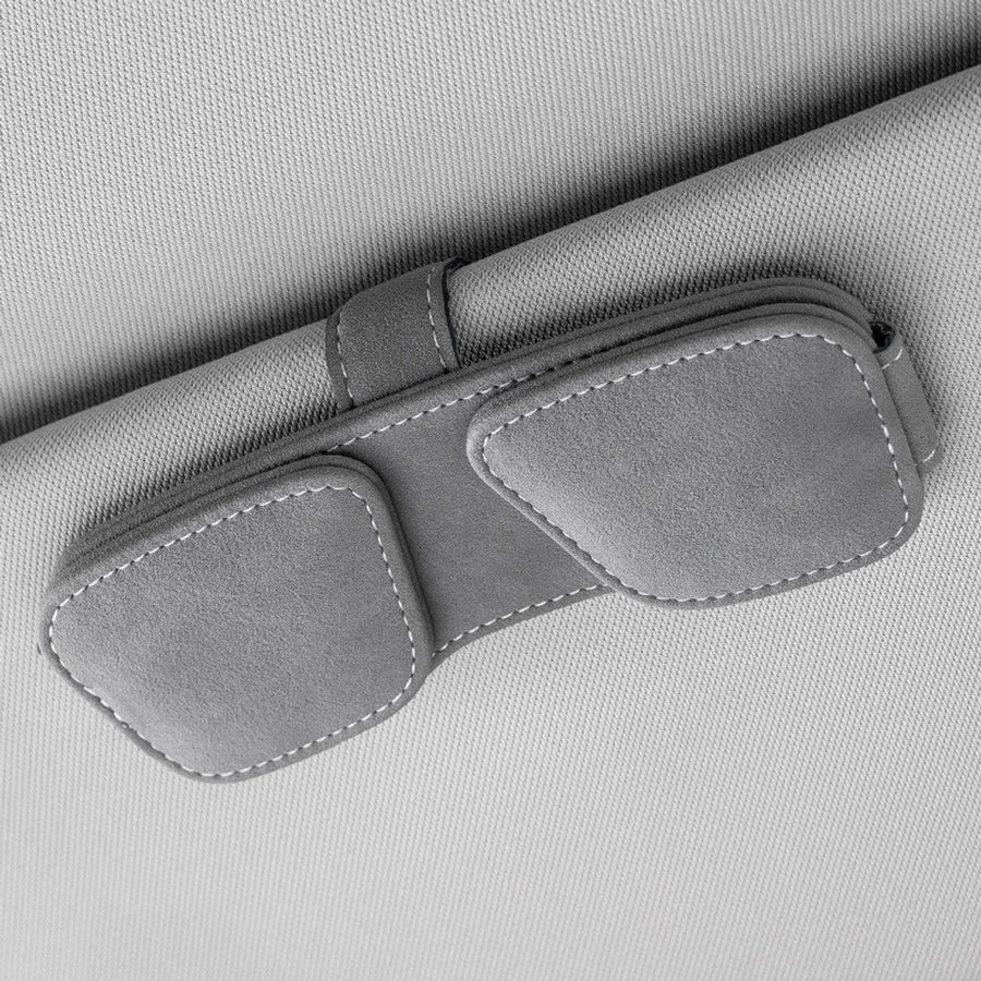 Car Sunglasses Holder, Car Glasses Holder, Leather Glasses Clips, Glasses Holder, Sunglasses Holder, for Regular Driving, Storage and Travel, Grey