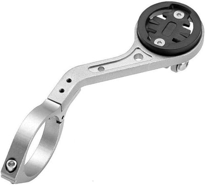 Extended Bicycle Computer Mount, Front-mounted bicycle computer mount, Handlebar bracket, With flashlight strap, Silver